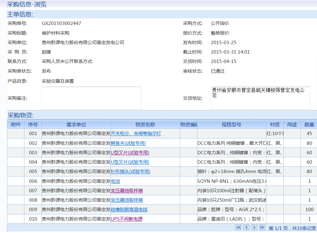 中國華電黔源電力指定招標KDZD變壓器油取樣箱